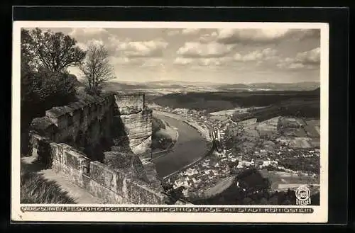 AK Königstein / Sächs. Schweiz, Festung, Königsnase, Blick auf Ort