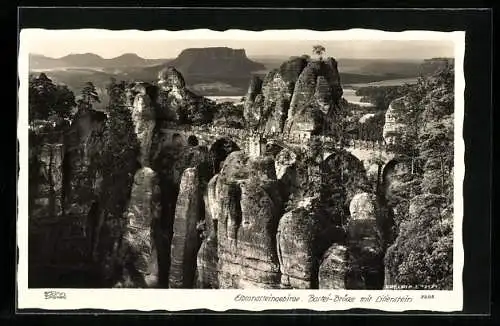 Foto-AK Walter Hahn, Dresden, Nr. 3205: Bastei-Brücke mit Lilienstein