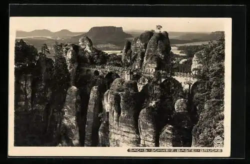 Foto-AK Walter Hahn, Dresden, Nr. 3205: Bastei-Brücke mit Lilienstein