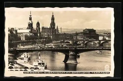 Foto-AK Walter Hahn, Dresden, Nr. 7559: Dresden, Elbeansicht mit Brühlsche Terrasse, Dampfer
