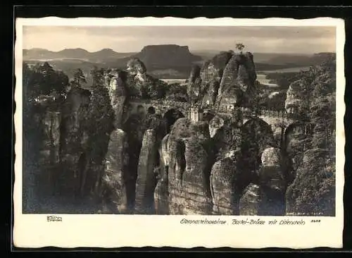 Foto-AK Walter Hahn, Dresden, Nr. 3205: Bastei-Brücke mit Lilienstein