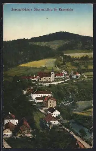 AK Obermeisling im Kremstale, Strassenpartie mit Kirche