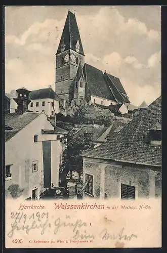 AK Weissenkirchen /Wachau, Pfarrkirche im Stadtbild