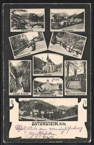 AK Gutenstein, Mariahilferberg, Kirche, Raimunddenkmal, Christusgrotte, Lange Brücke
