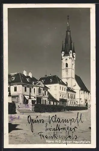 AK Horn /N. Ö., Untrer Hauptplatz mit Kirche