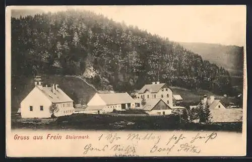 AK Frein an der Mürz, Ortsansicht mit Kirche