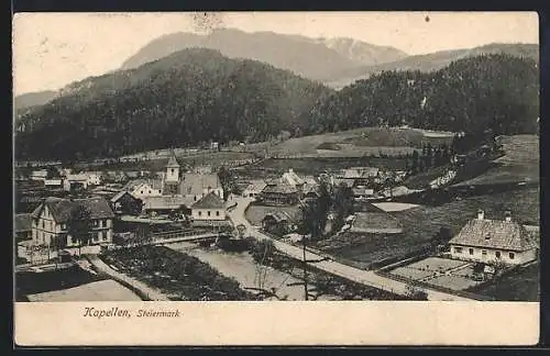 AK Kapellen /Steiermark, Strassenpartie mit Kirche