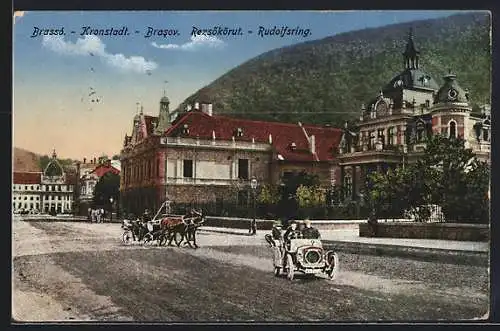 AK Kronstadt, Rudolfsring, Strassenpartie mit Kuppelgebäude