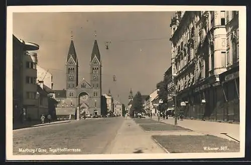 AK Marburg / Drau, Tegetthoffstrasse mit Kirche