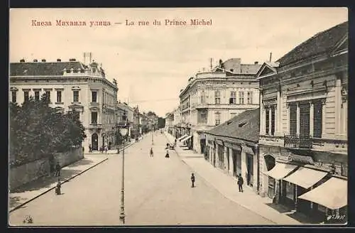 AK Belgrad, Rue du Prince Michel, Strassenpartie mit Hotel