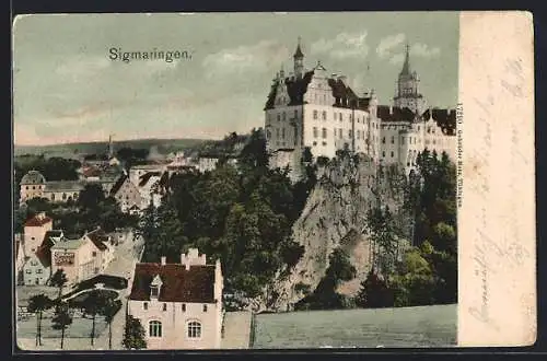 AK Sigmaringen, Teilansicht mit Schloss