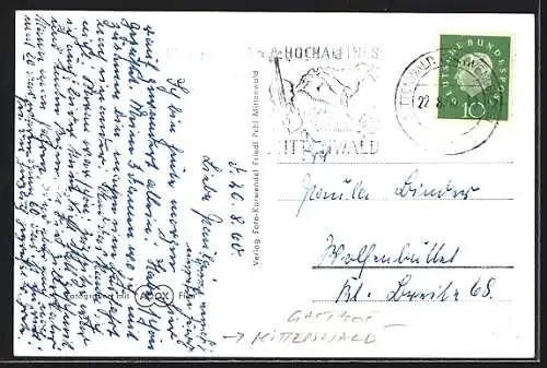 AK Mittenwald, Gasthaus Korbinianhütte mit Karwendel