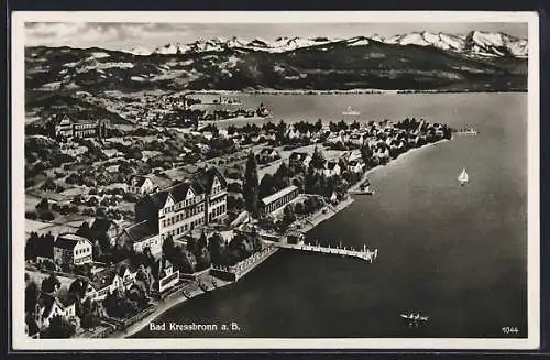 Künstler-AK Bad Kressbronn, Panorama-Ansicht mit Alpen und Bodensee