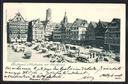 AK Stuttgart, Marktplatz mit Stadtkirche