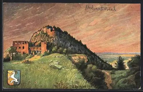 Künstler-AK Singen, Festung Hohentwiel mit Wappen