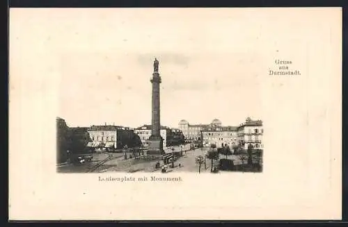 AK Darmstadt, Louisenplatz mit Monument