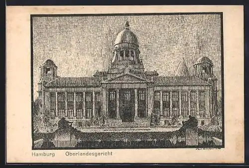 Künstler-AK Hamburg-Neustadt, vor dem Oberlandesgericht