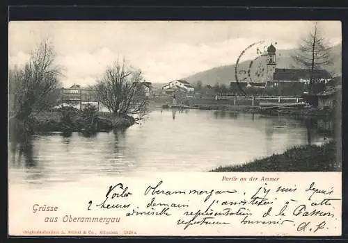 AK Oberammergau, Partie an der Ammer