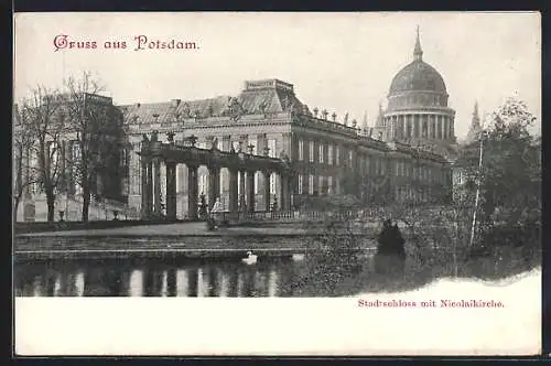 AK Potsdam, Stadtschloss mit Nicolaikirche