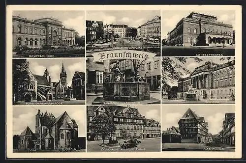 AK Braunschweig, Hauptbahnhof, Landestheater, platz