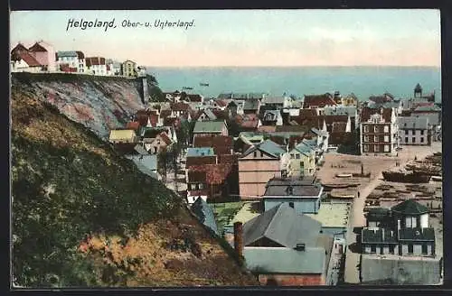 Künstler-AK Helgoland, Blick auf das Ober- und Unterland