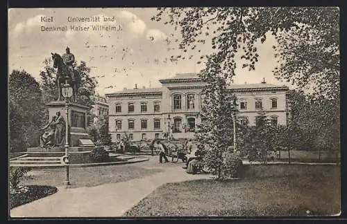 AK Kiel, Universität und Denkmal Kaiser Wilhelm