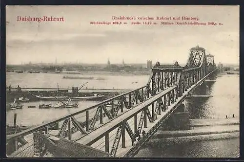 AK Duisburg-Ruhrort, Rheinbrücke zwischen Ruhrort und Homberg