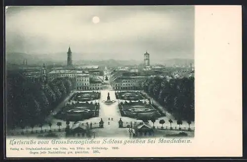 AK Karlsruhe, Ortsansicht vom Grossherzoglichen Schloss bei Mondschein