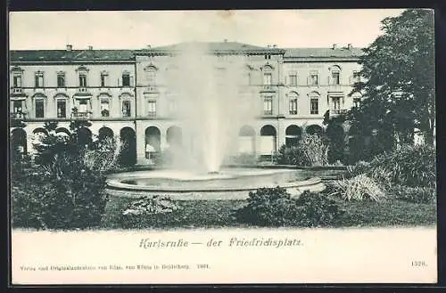 AK Karlsruhe, Der Friedrichsplatz mit Springbrunnen