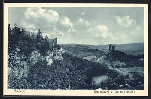 AK Rudelsburg, Ortsansicht mit Ruine Saaleck