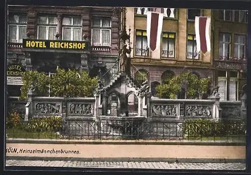 AK Köln, Hotel Reichshof und Heinzelmännchenbrunnen