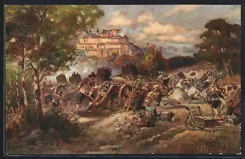 Künstler-AK Coburg, Belagerung der Feste durch Wallenstein im30-jährigen Krieg 1632