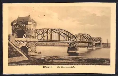 AK Worms, Die Eisenbahnbrücke