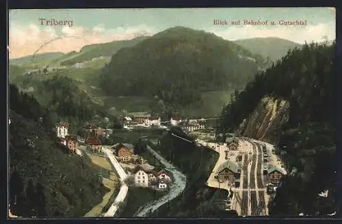 AK Triberg, Blick auf Bahnhof und Gutachtal