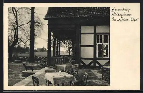 AK Braunschweig-Riddagshausen, Auf der Terrasse vom Gasthaus Grünen Jäger