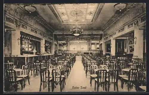 AK Braunschweig, Cafe Victoria Luise, Roter Saal, Innenansicht