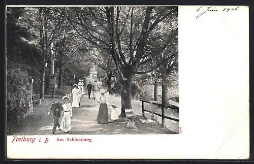 AK Freiburg i. Br., Spaziergänger am Schlossberg