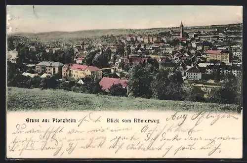 AK Pforzheim, Blick vom Römerweg auf den Ort