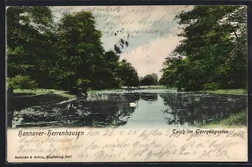 AK Hannover-Herrenhausen, Teich im Georgengarten