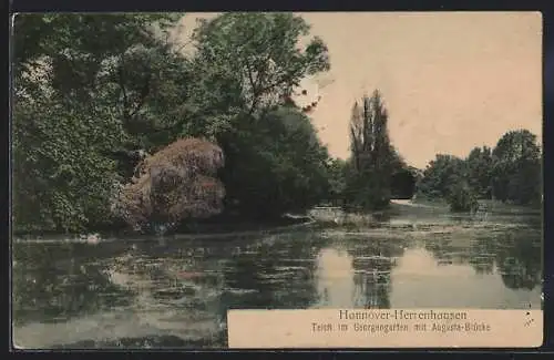 AK Hannover-Herrenhausen, Tiehc im Georgengarten mit Augusta-Brücke