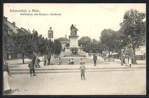 AK Schweinfurt a. Main, Marktplatz mit Rückert-Denkmal