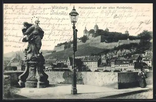 AK Würzburg, Marienstatue auf der alten Mainbrücke