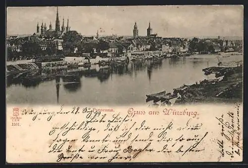 AK Würzburg, Panorama mit Kirche