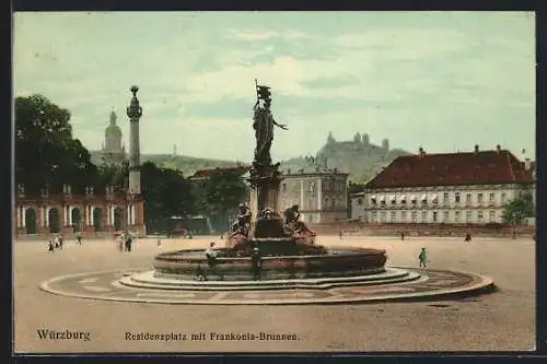 AK Würzburg, Residenzplatz mit Frankonia-Brunnen