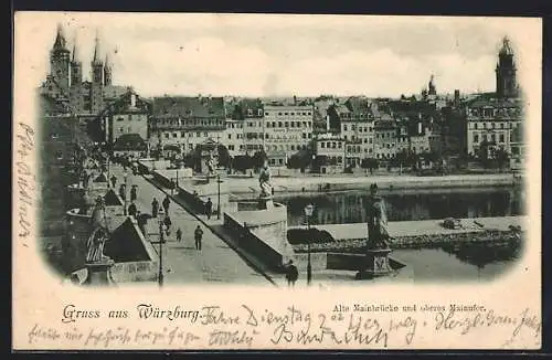 AK Würzburg, Alte Mainbrücke und oberes Mainufer