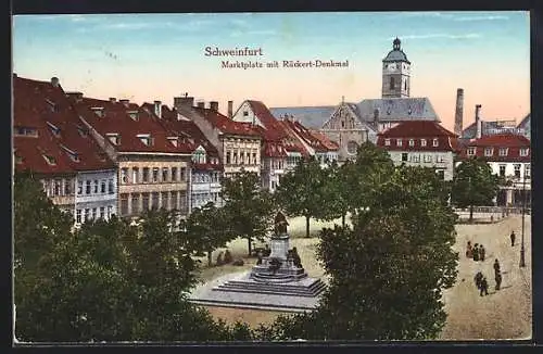 AK Schweinfurt, Marktplatz mit Rückert-Denkmal