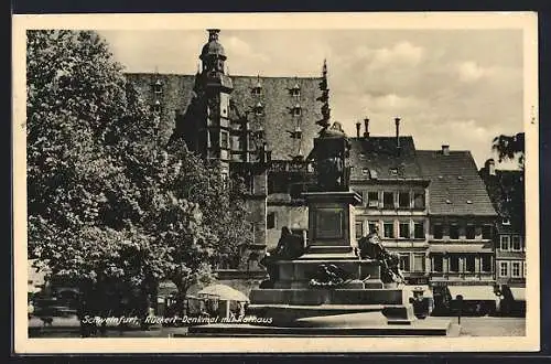 AK Schweinfurt, Rückert-Denkmal mit Rathaus