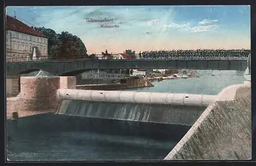 AK Schweinfurt am Main, an einer Brücke und Schleuse