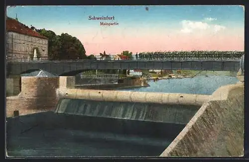 AK Schweinfurt am Main, an einer Brücke und Schleuse