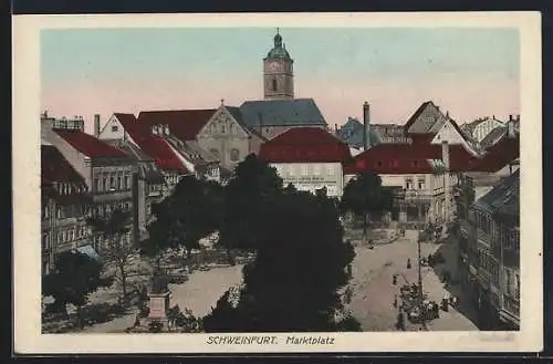 AK Schweinfurt, Blick über den Marktplatz zur Kirche hin